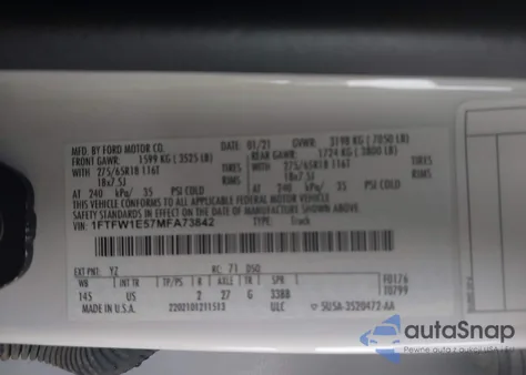 2021 Ford F-150 Xlt z USA, uszkodzony, nr VIN 1FTFW1E57MFA73842